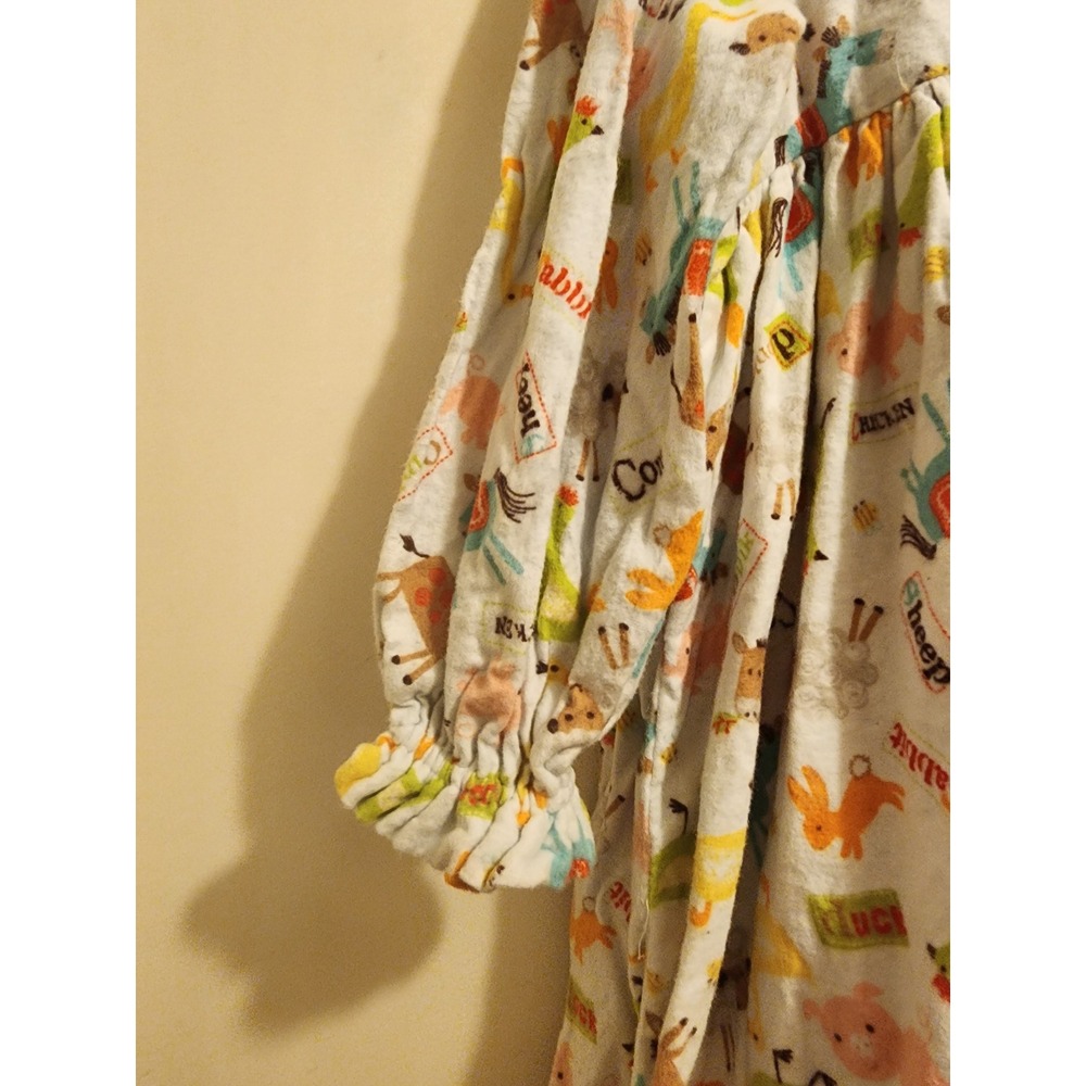 Handmade Kids Farm Animal Flannel Nightgown Long Sleeve Ruffle Gown 4/5 - Picture 3 of 8
